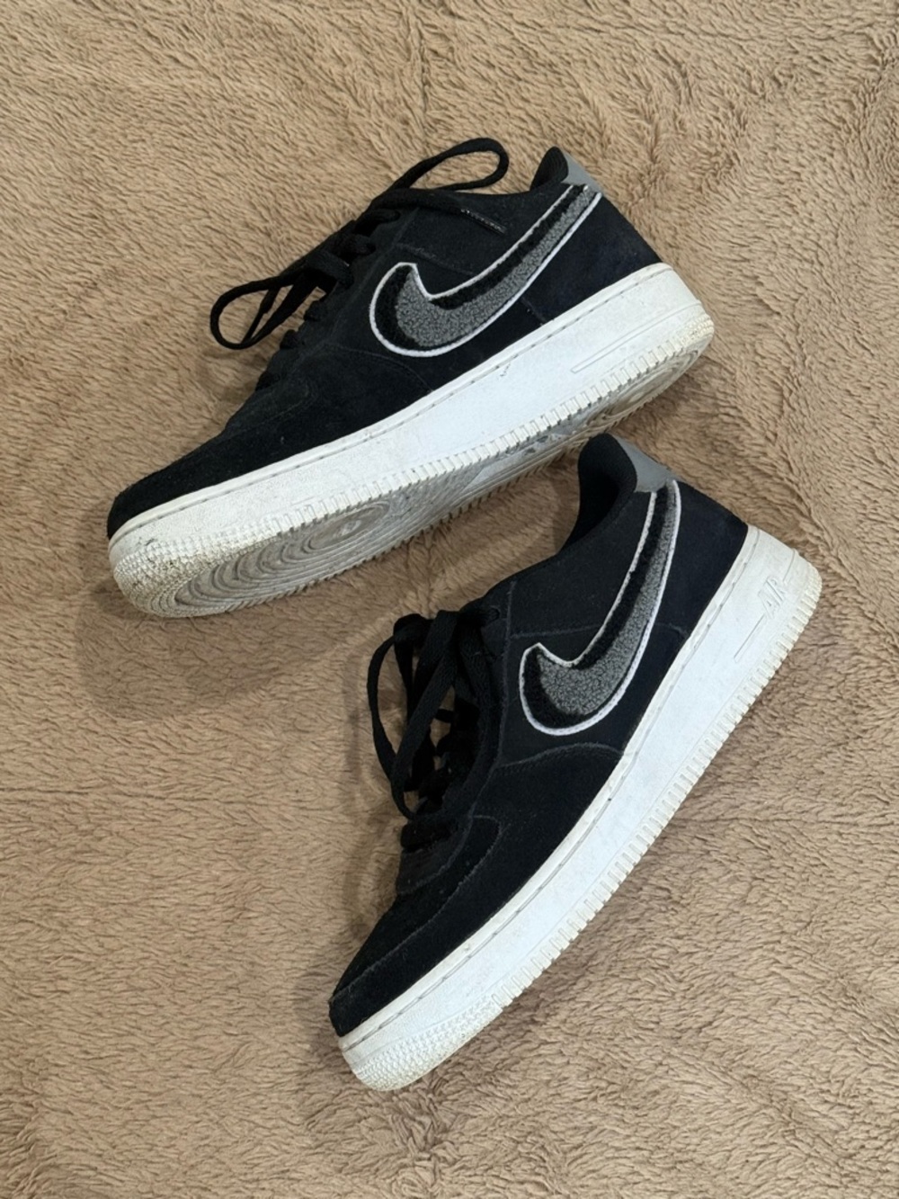 Nike Black Suede Sneakers with Gray Swoosh and White Sole